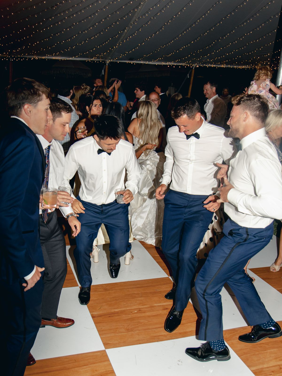 Groomsmen packed on the dance floor