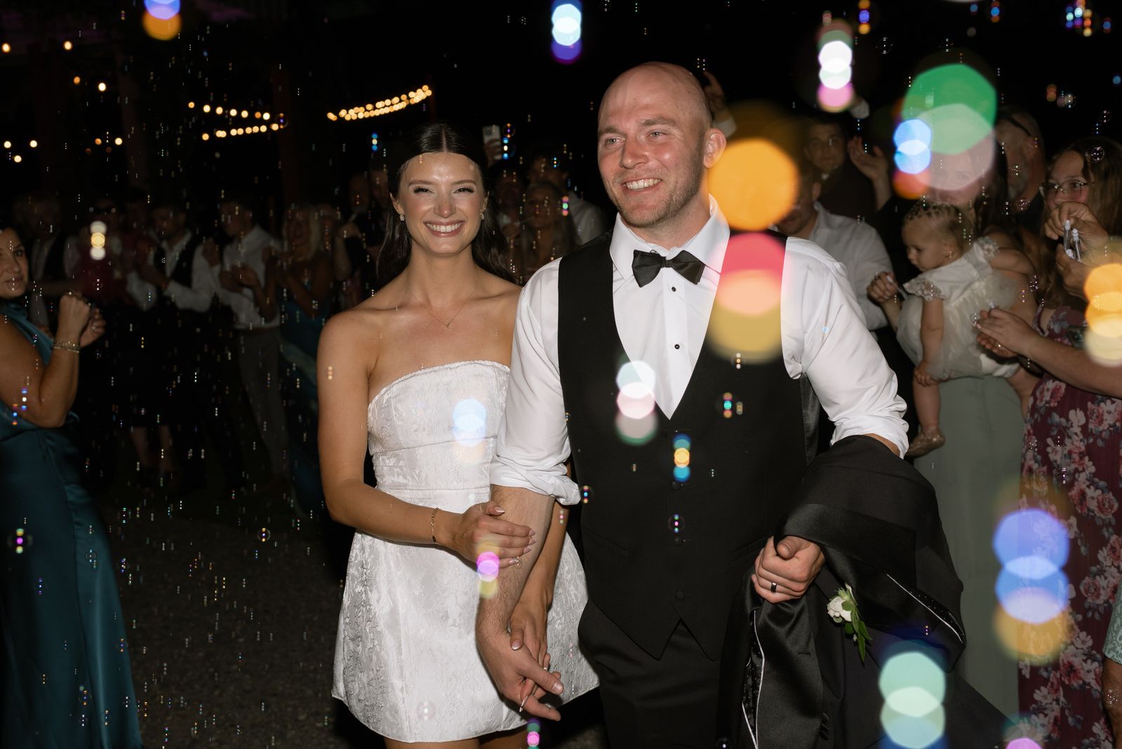 Couple walking out to the party